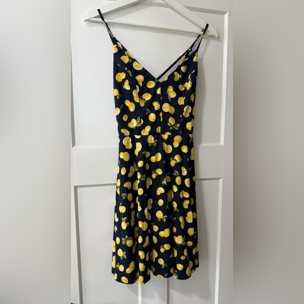 nine britton Navy Dress with Yellow Lemon Print